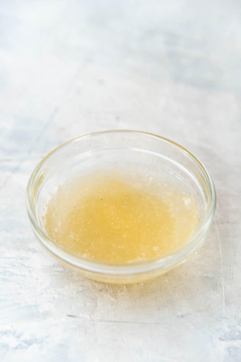 Bloomed powdered gelatin in a bowl