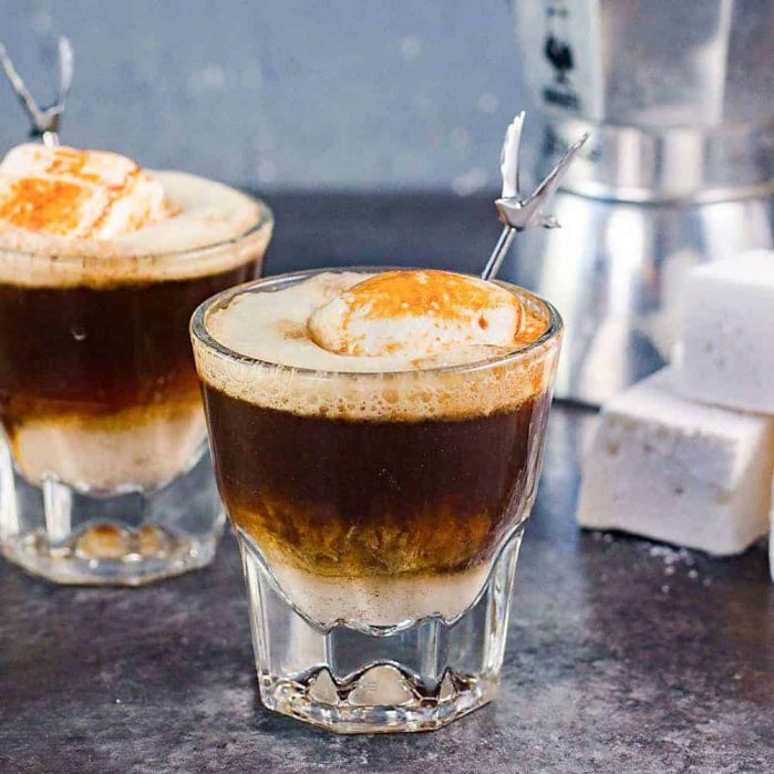 Campfire White Russian Cocktail - A Grey Goose L’espresso Martini with a twist is the perfect after dinner cocktail. A delicious coffee cocktail that is a mashup of a Coffee martini and a White Russian.