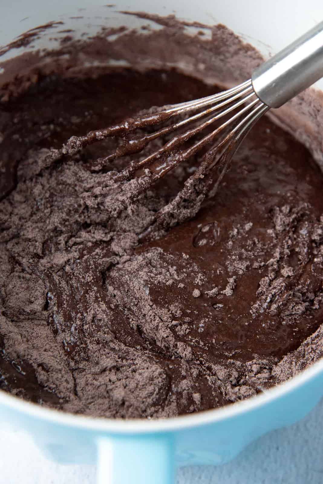 Mixing in the dry ingredients into the wet ingredients