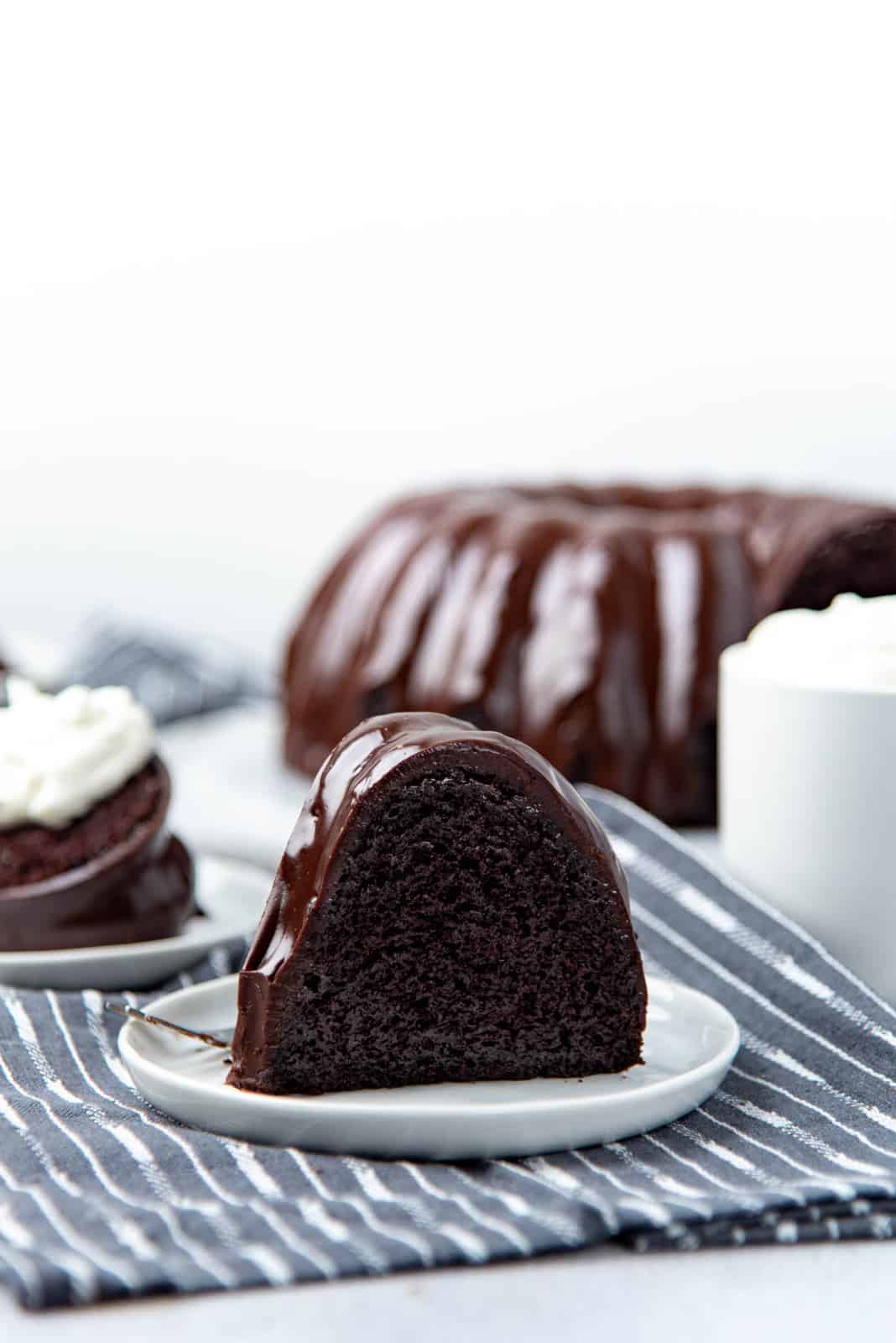 Direct view of the chocolate cake to show to light crumb texture.
