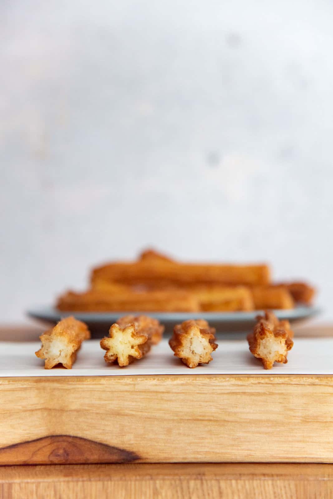 A head on view of the cross sections of the four different types of churros.