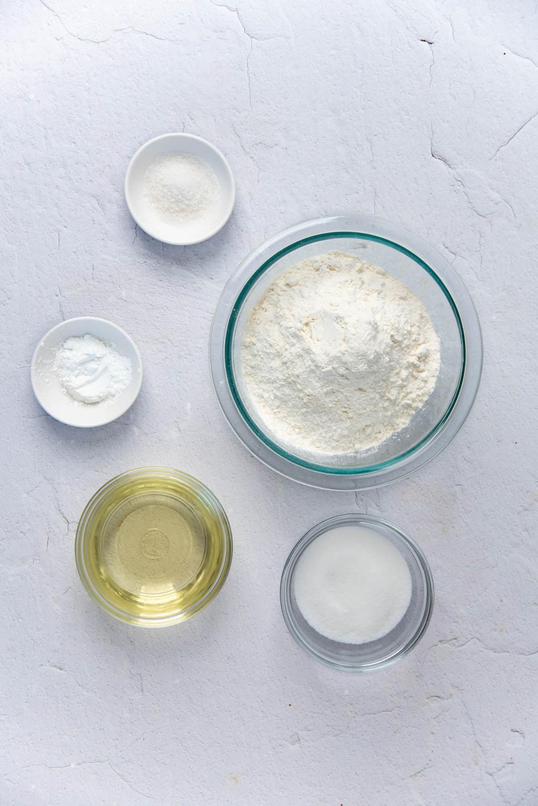 Overhead view of the ingredients needed to make traditional authentic churros.