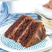 This Classic Chocolate Cake is the only AND the best chocolate cake recipe you will ever need! It has layers of soft, airy chocolate cake, with a creamy, buttery, melt in your mouth, chocolate buttercream frosting. Perfect cake for birthday cake, or any occasion!