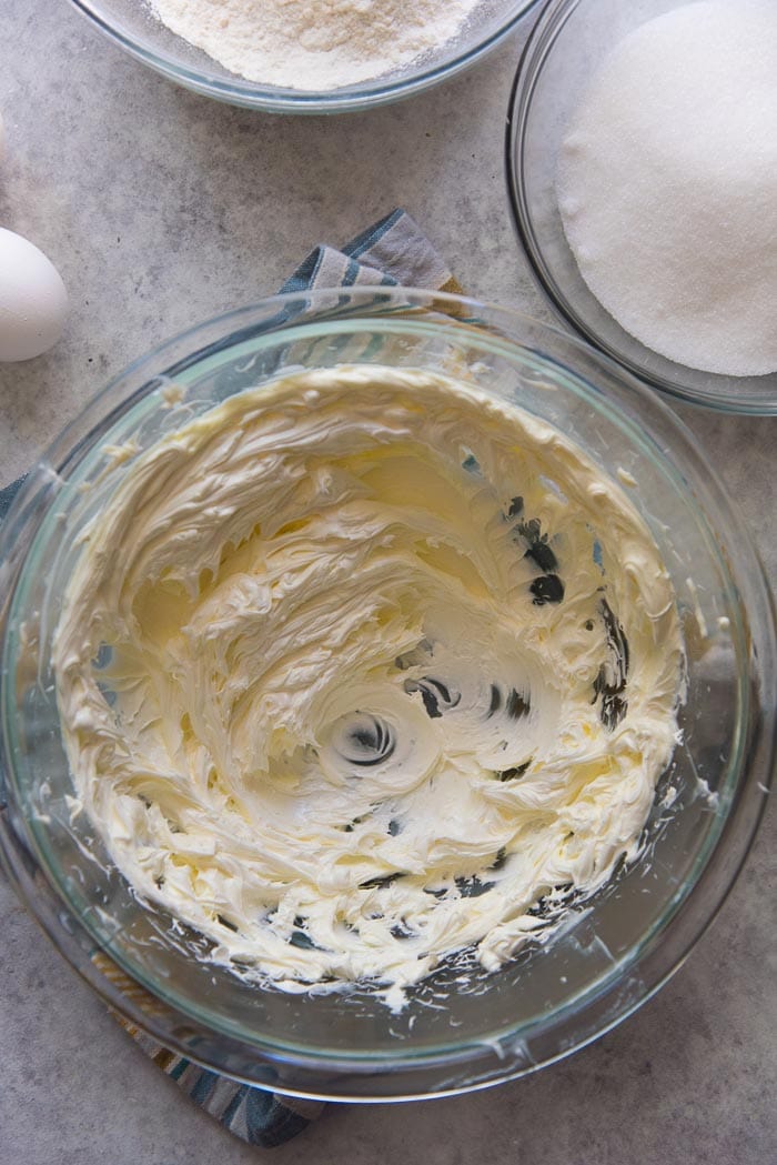 Creamed, fluffy and soft butter in the mixing bowl. Make sure the butter incorporates air properly. 