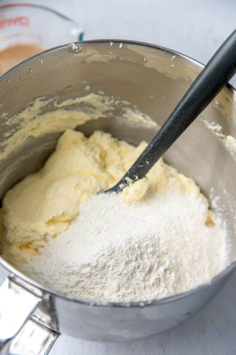Folding the dry ingredients into the wet ingredients