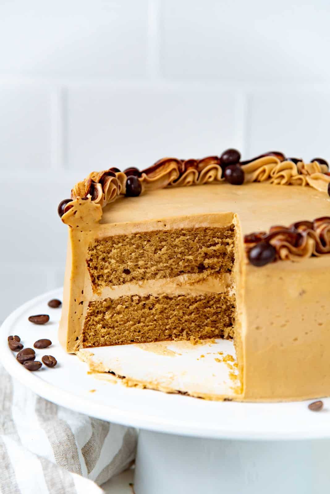 A cross section of the coffee layer cake