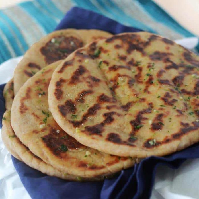 Whole Wheat Naan with Garlic & Cilantro Butter