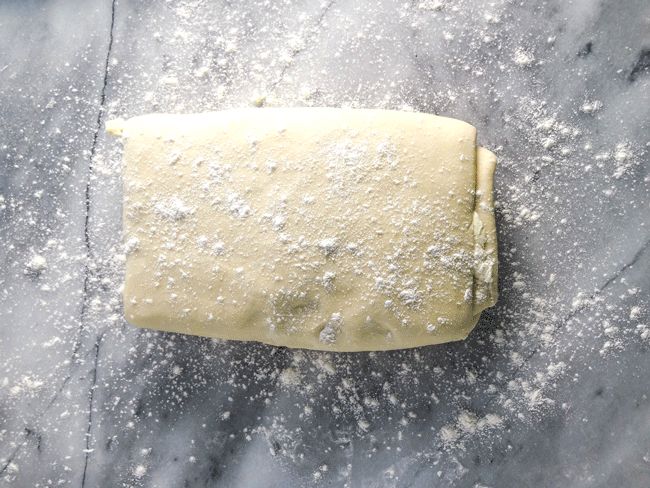 Completing the final folds to create laminating layers for this easy puff pastry.