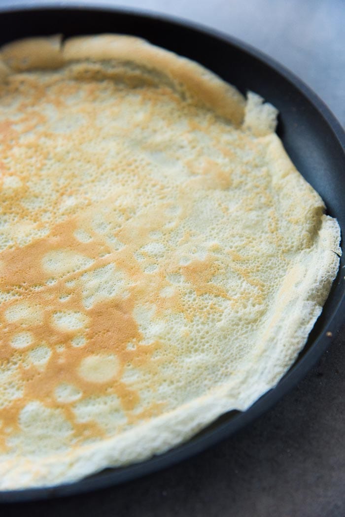 Crepes have been flipped over to cook for a few more seconds on the other side as well. This step is optional.