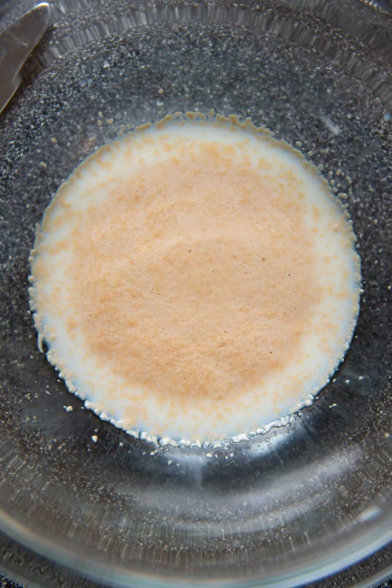 Activating the yeast for the croissant dough