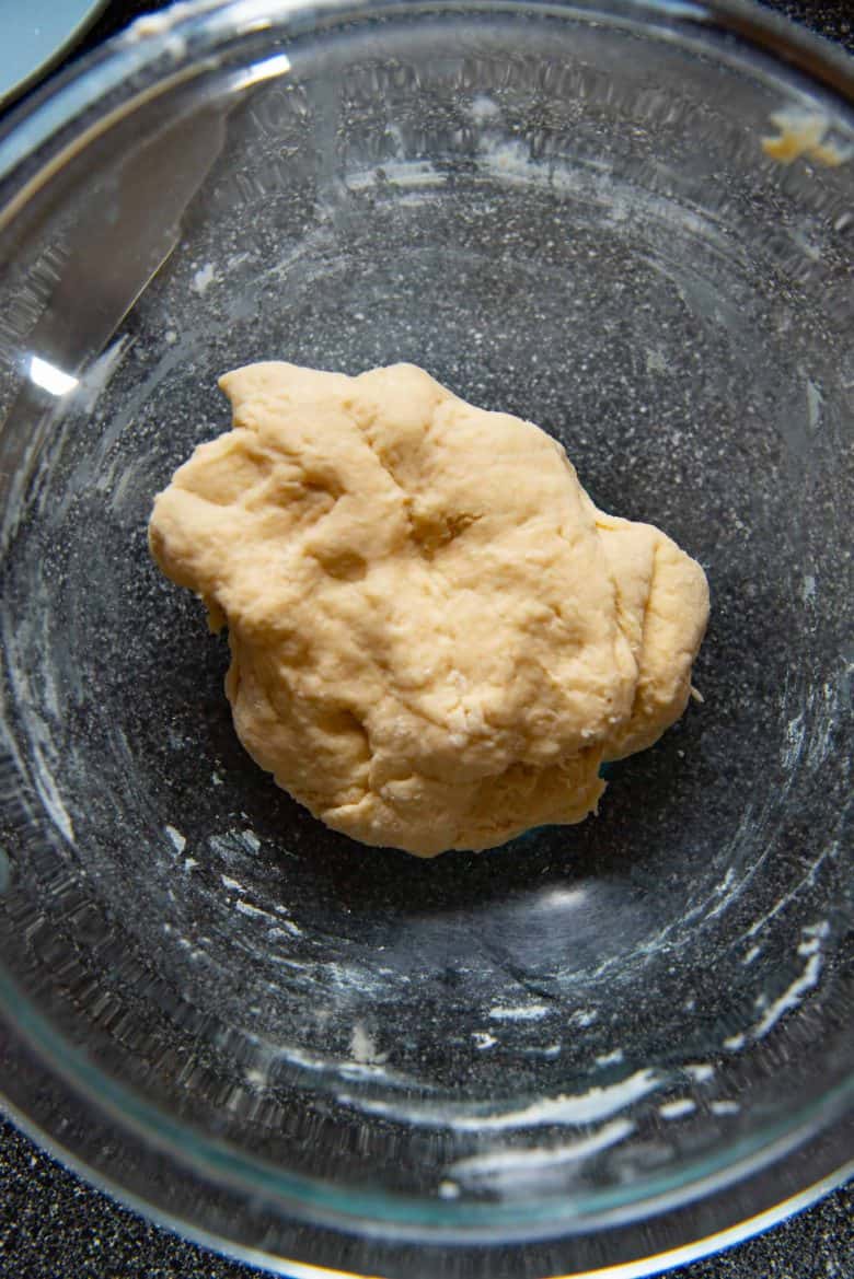 The croissant dough has been mixed and ready to be kneaded.