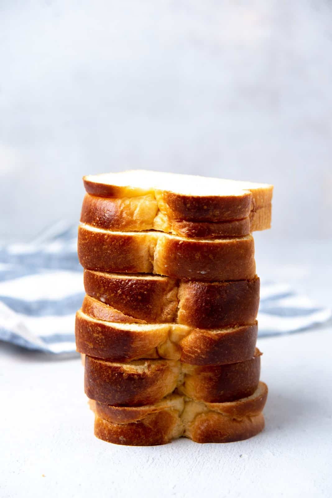Thick cut brioche bread stacked