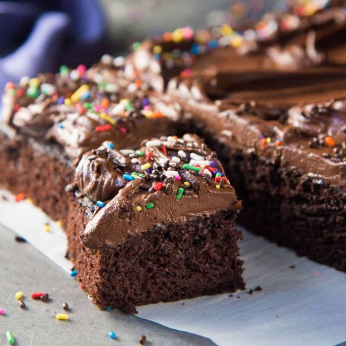The Best One Bowl Chocolate Sheet Cake - A delicious fudgy chocolate sheet cake that is so easy to make. Top it up with a creamy chocolate buttercream frosting. 