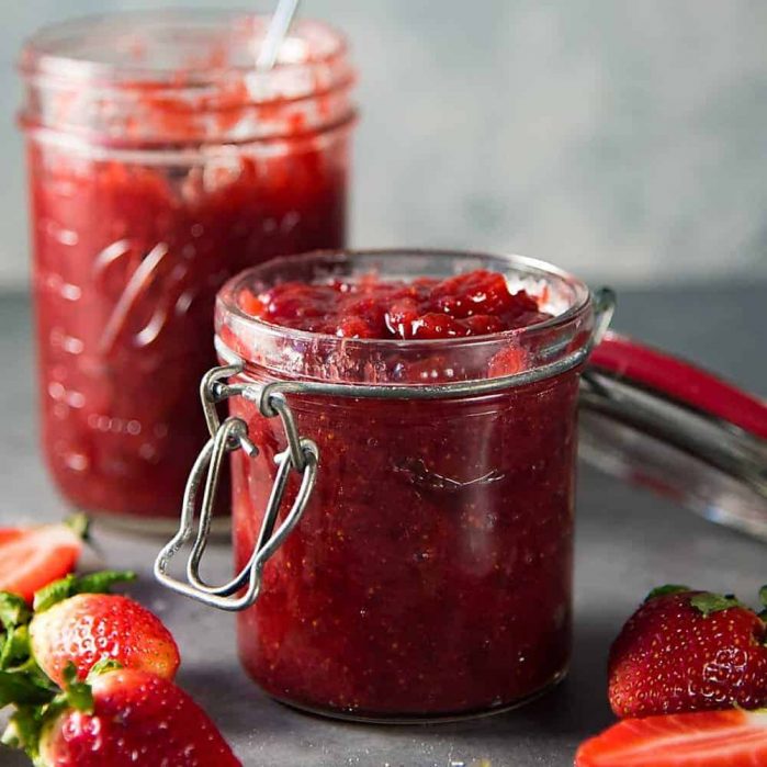 Homemade Strawberry Jam with reduced sugar and NO store-bought pectin! Made with overripe strawberries, apples and sugar, this Jam is the perfect breakfast spread