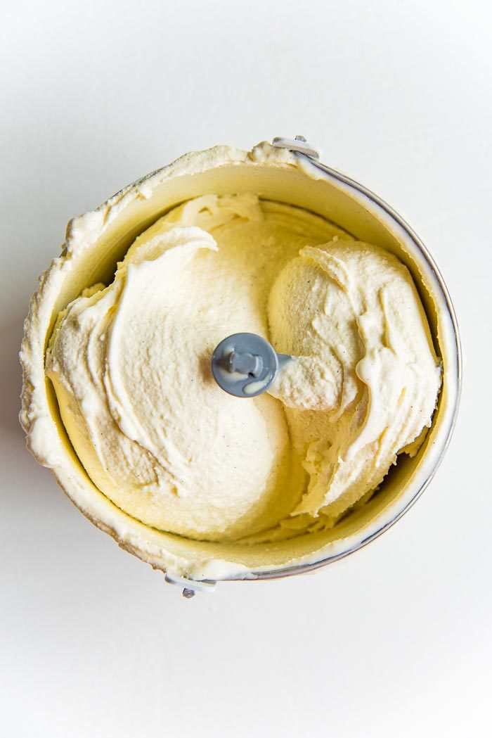 Freshly churned homemade vanilla ice cream