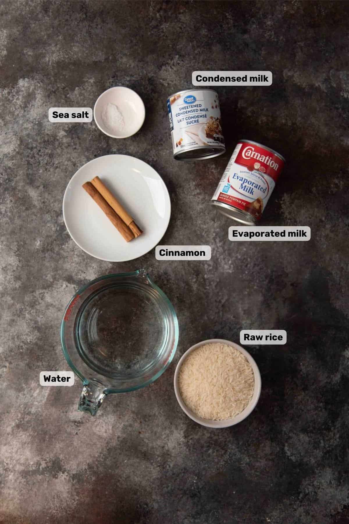 Mexican horchata ingredients with labels.