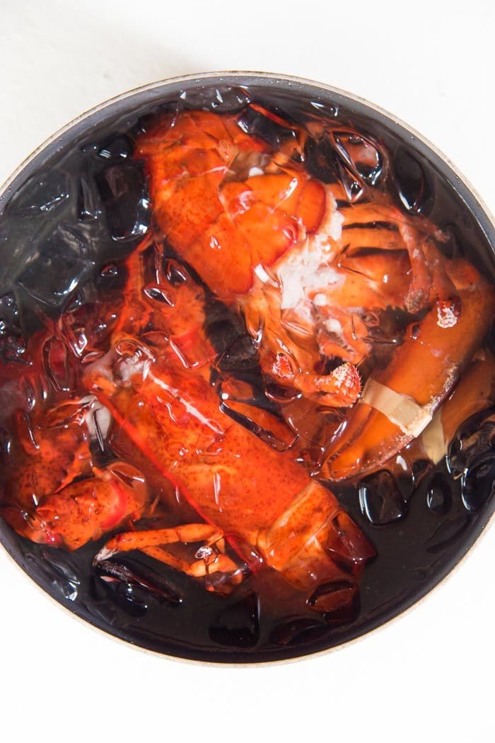 Learn how to cook Lobster - Cooked lobster in an ice bath to cool down.