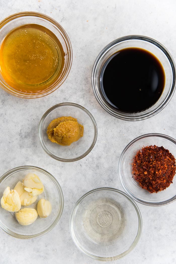 Some of the ingredients used to make the honey soy chicken thighs in the instant pot