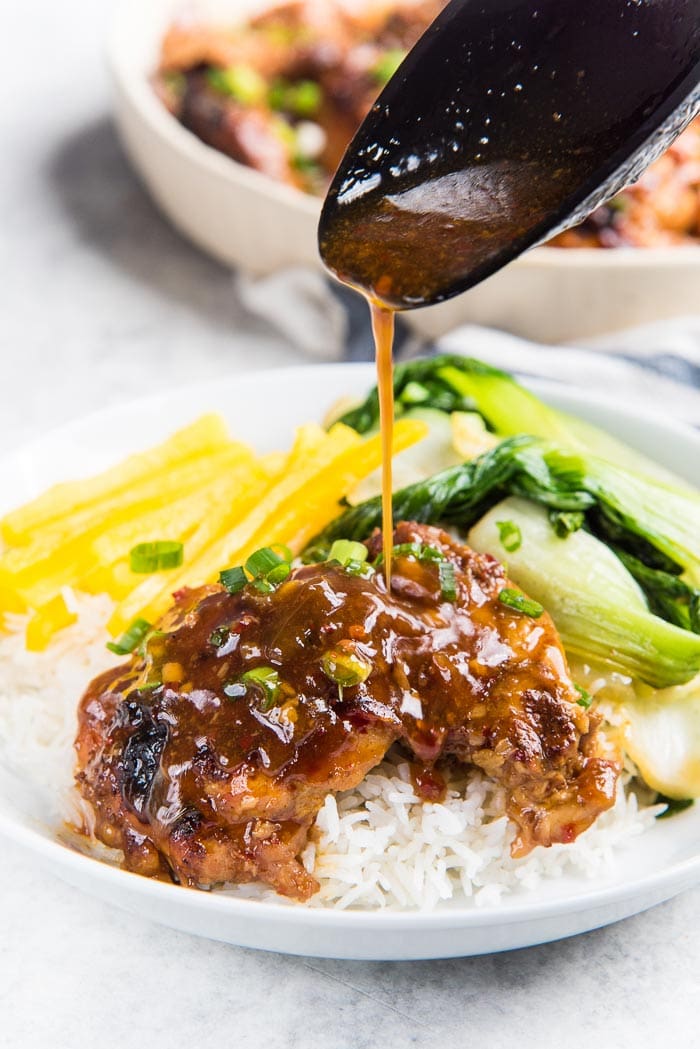 Instant Pot Honey Soy Chicken Thighs that is ready in 30 minutes and incredibly flavorful and easy to make! Perfect easy dinner for busy weeknights, and for meal prep lunches too.