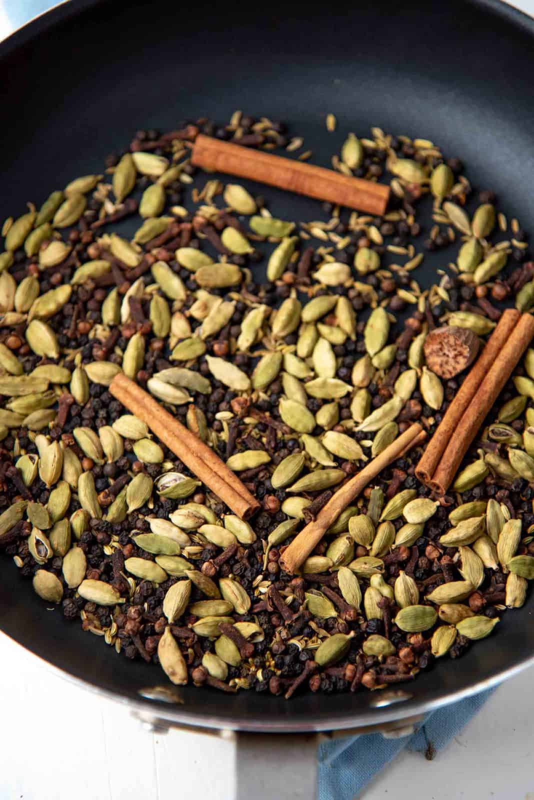Dry toasting the spices for the masala mix