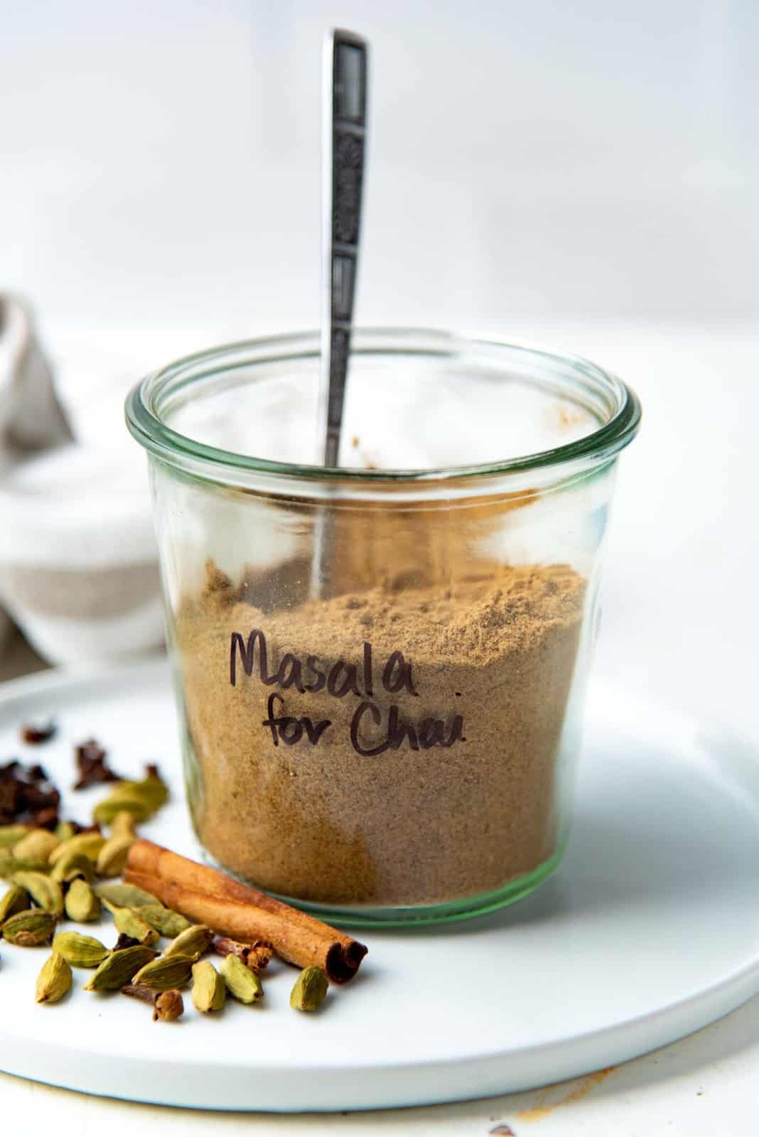 Masala for chai in a storage jar