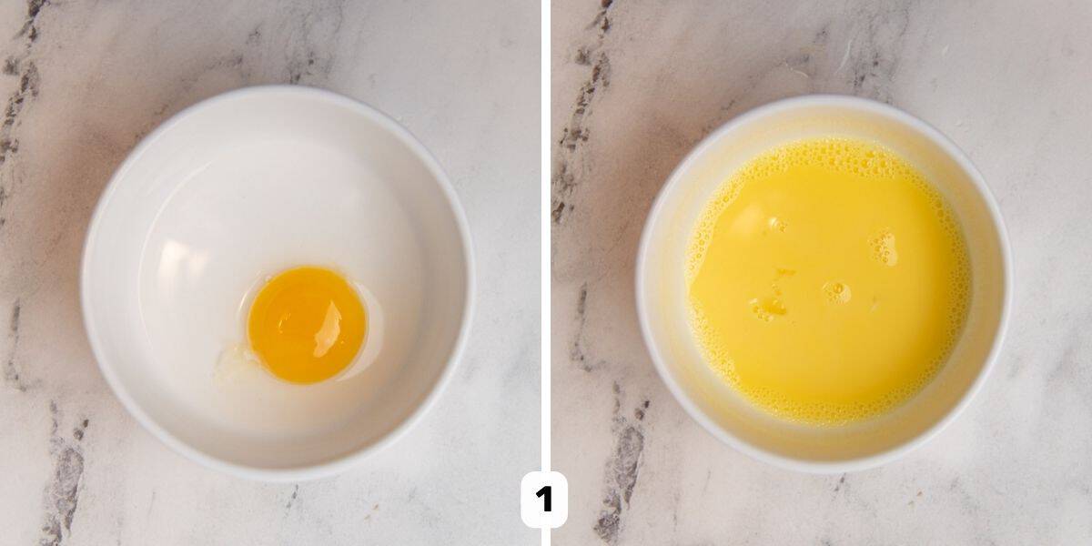Mixing the egg yolk with iced water to add to the dough.