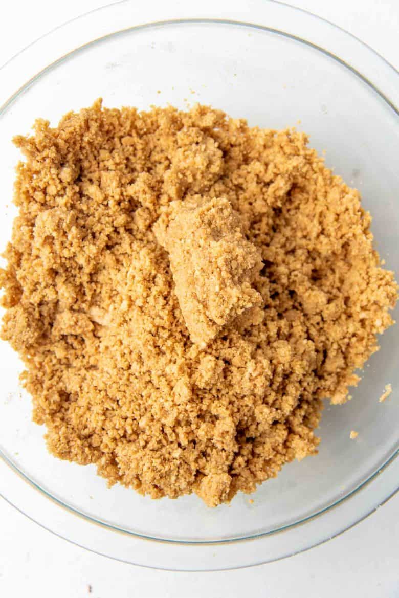 The graham cracker crumb mixture ready