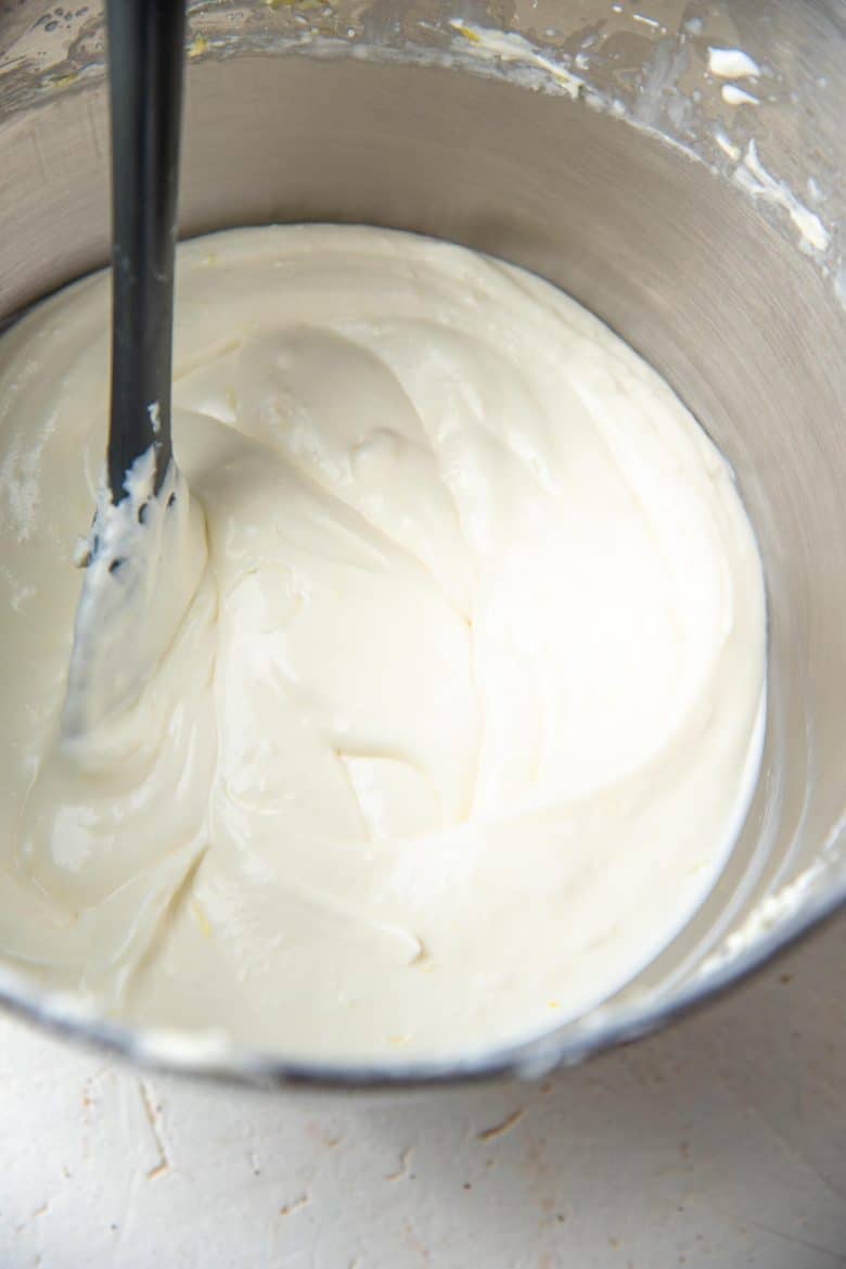 The cream cheese mixture with the lemon flavoring