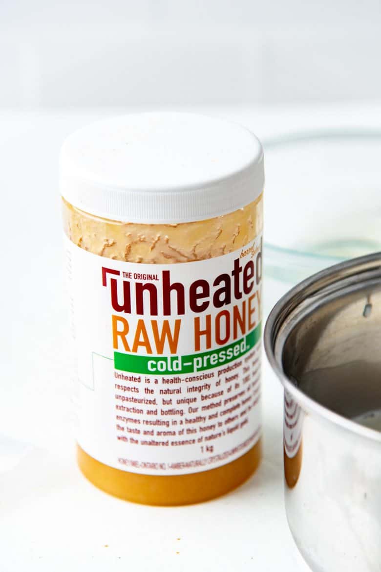 Raw unheated honey used for panna cotta dessert