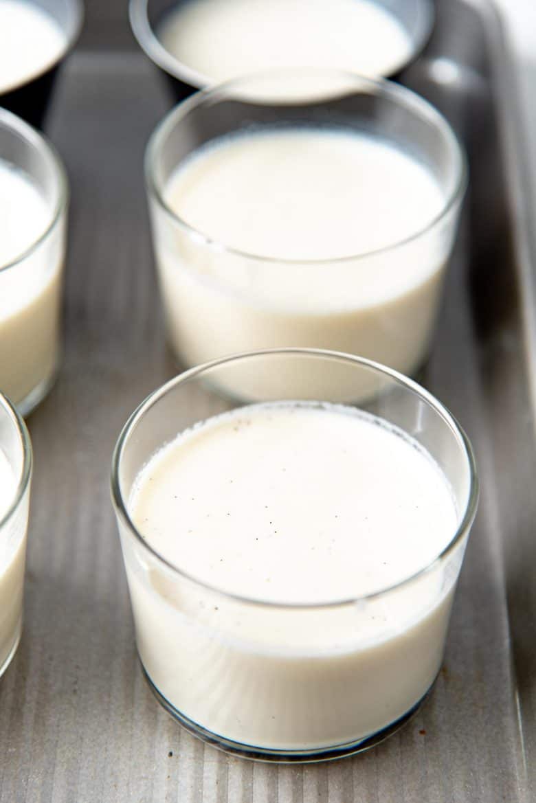 panna cotta mixture poured into individual glass servings to serve as is