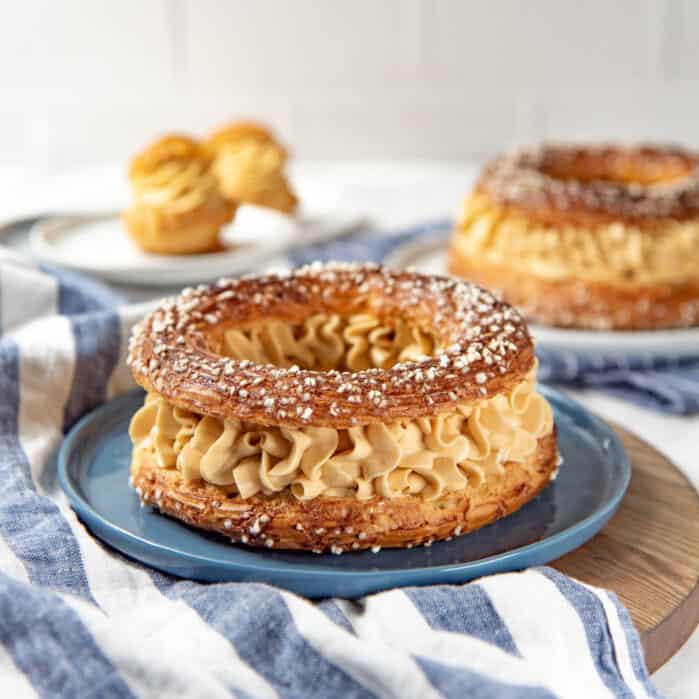 Square image of the paris brest pastry.