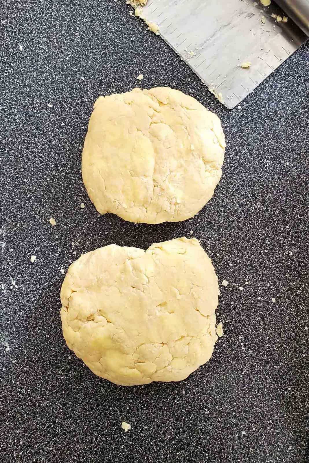 The dough after being divided into two portions.