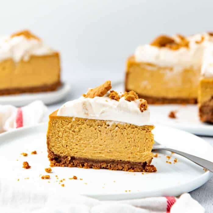 Spiced pumpkin cheesecake on a white plate