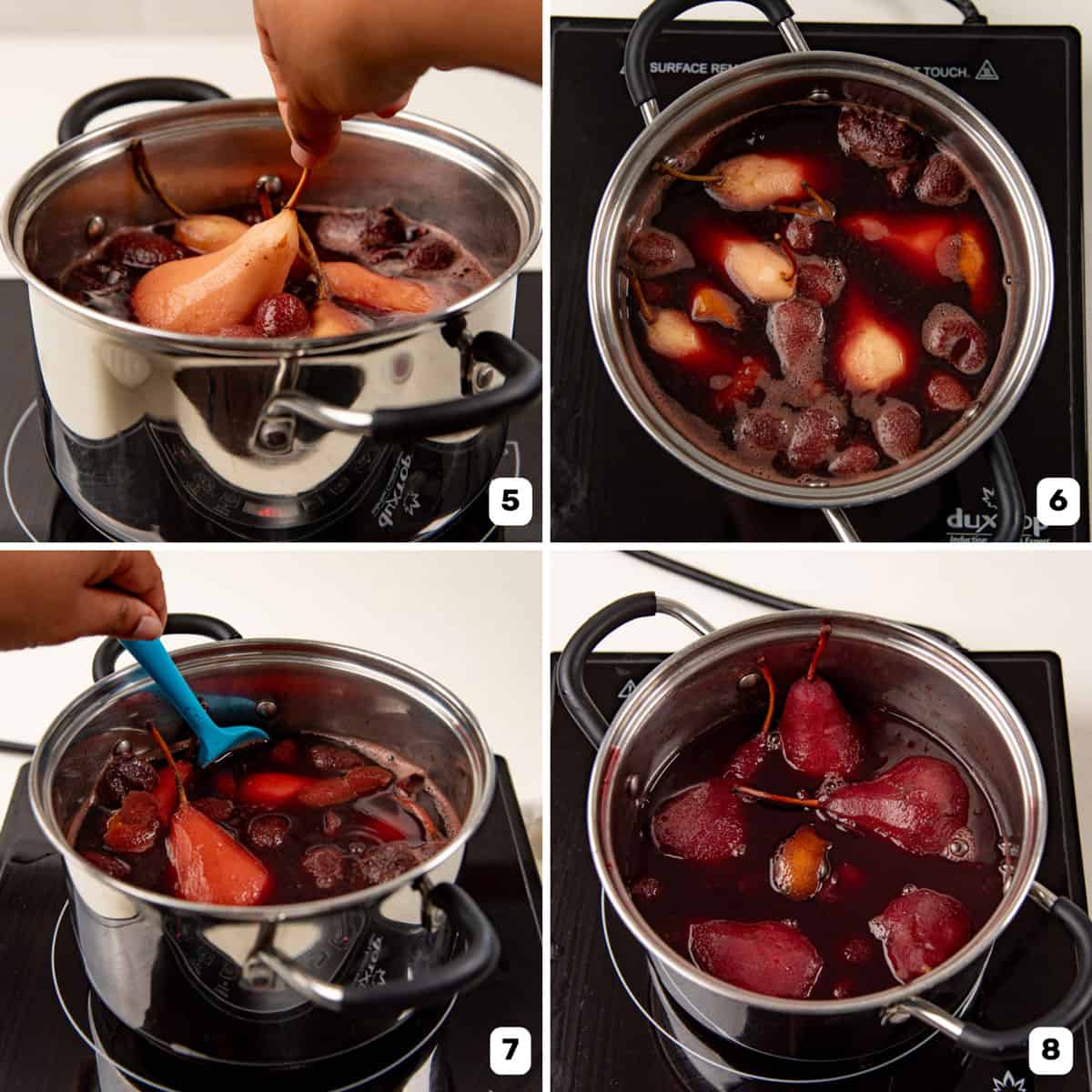 Step by step collage for making red wine poached pears 2.