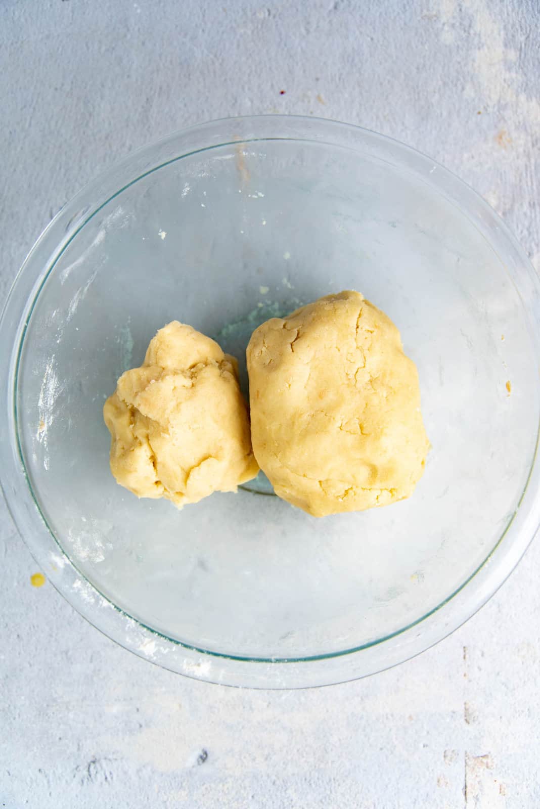 The shortbread dough split into two portions.