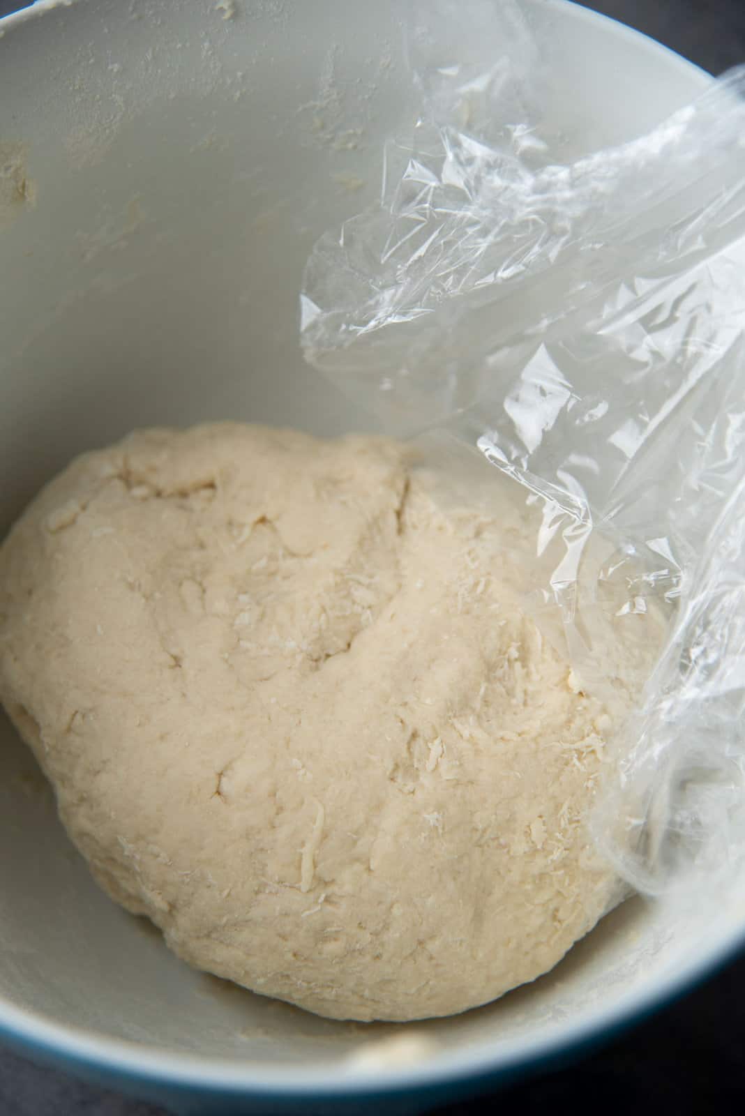 The hot water dough resting in a bowl.