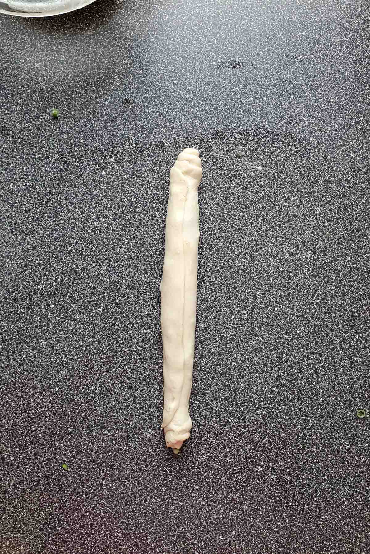 The dough rolled up into a tight log and sealed.