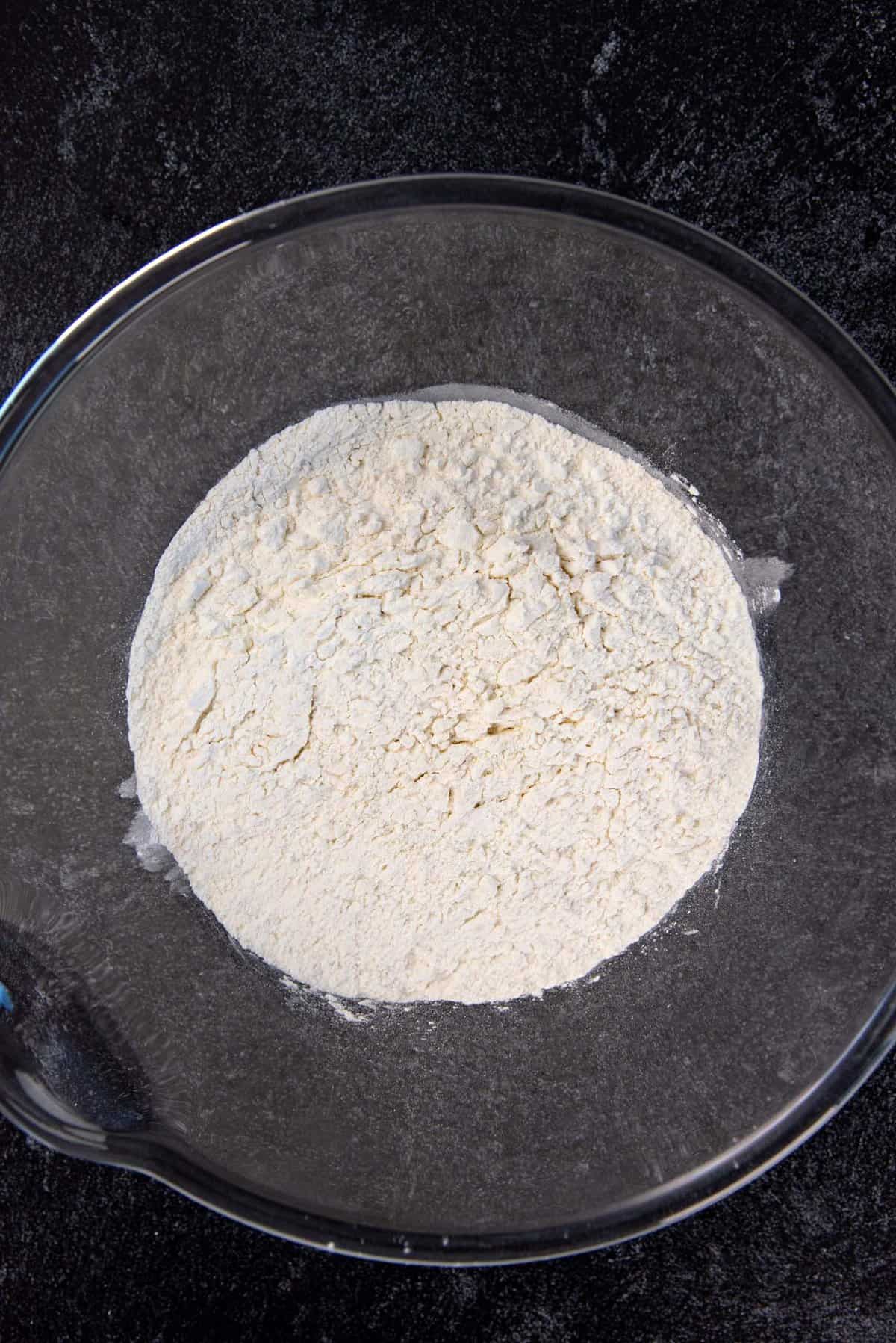 The dry ingredients after being whisked together to mix well.