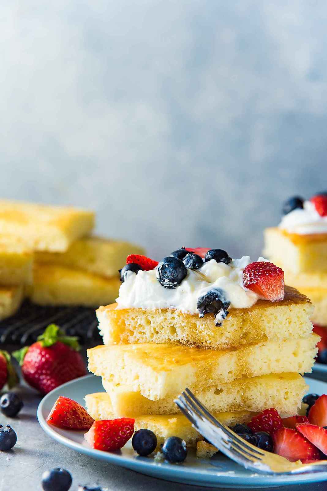These sheet pan pancakes are soft and fluffy inside and taste delicious with any pancake topping.