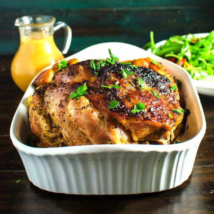Slow Braised Pork Roast with Spiced Pear and Apple Sauce - a moist, tender and an incredibly flavorful dinner, with less than 30 minutes of prep time!
