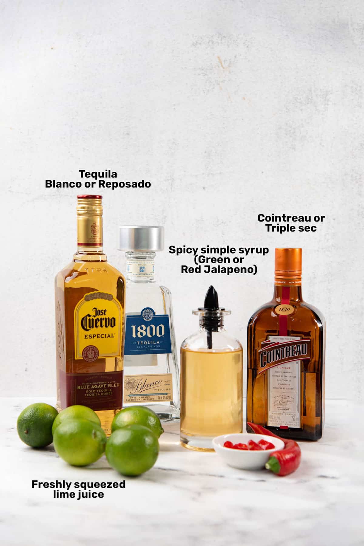 Ingredients needed to make spicy margarita.