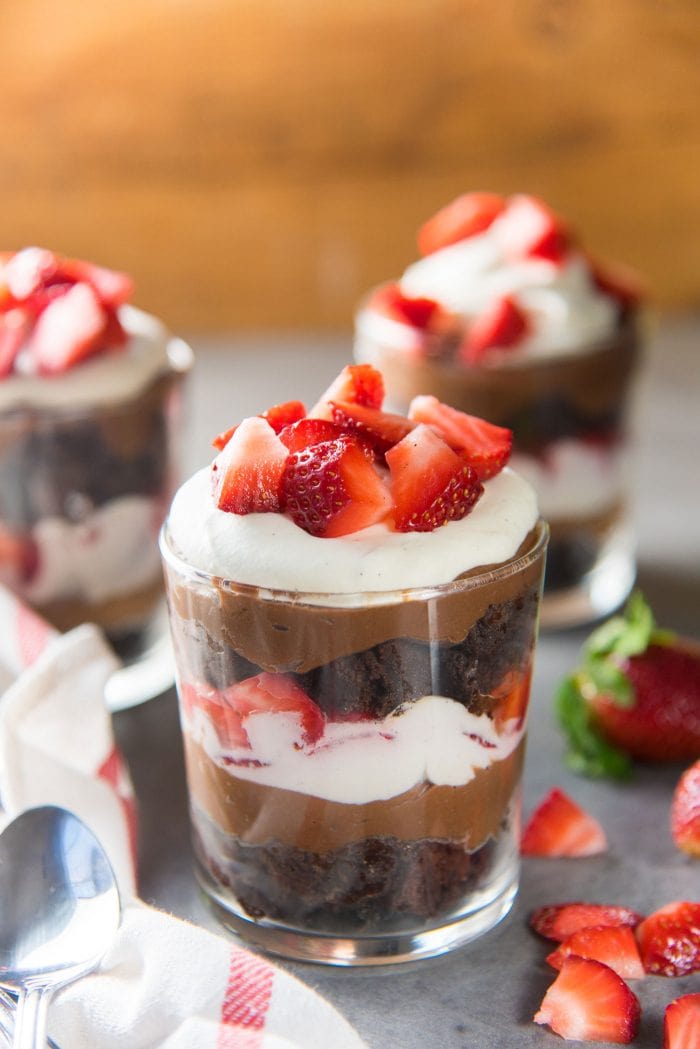 Strawberry Chocolate Brownie Trifle - You can substitute the chocolate brownies with chocolate cake if you prefer. The chocolate pastry cream tastes like chocolate pudding.