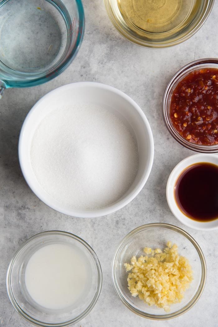 All the ingredients for making the best sweet chili sauce. Minimal ingredients and easily adaptable with what you have at home.
