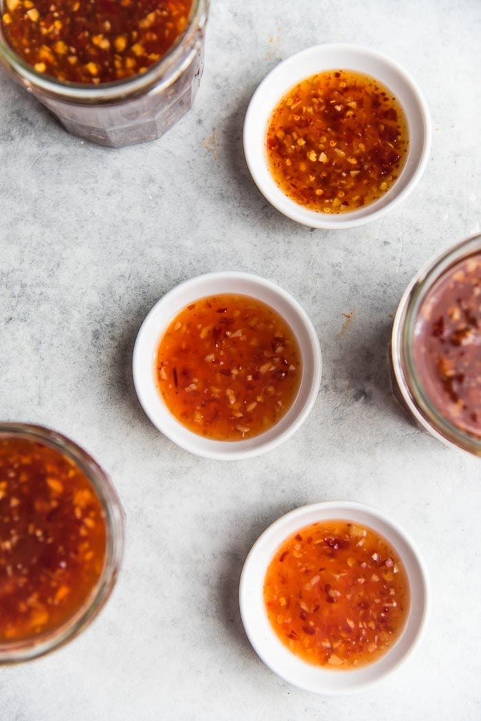 Sweet Chili Sauce made in THREE different ways, depending on what you have at home. Classic Sweet Chili Sauce, Sweet Chili Sauce made with dried chili flakes, or sweet chili sauce for canning made with clearjel.