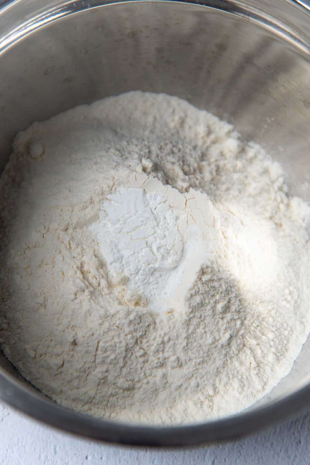 AP flour with leavening agents in the bowl
