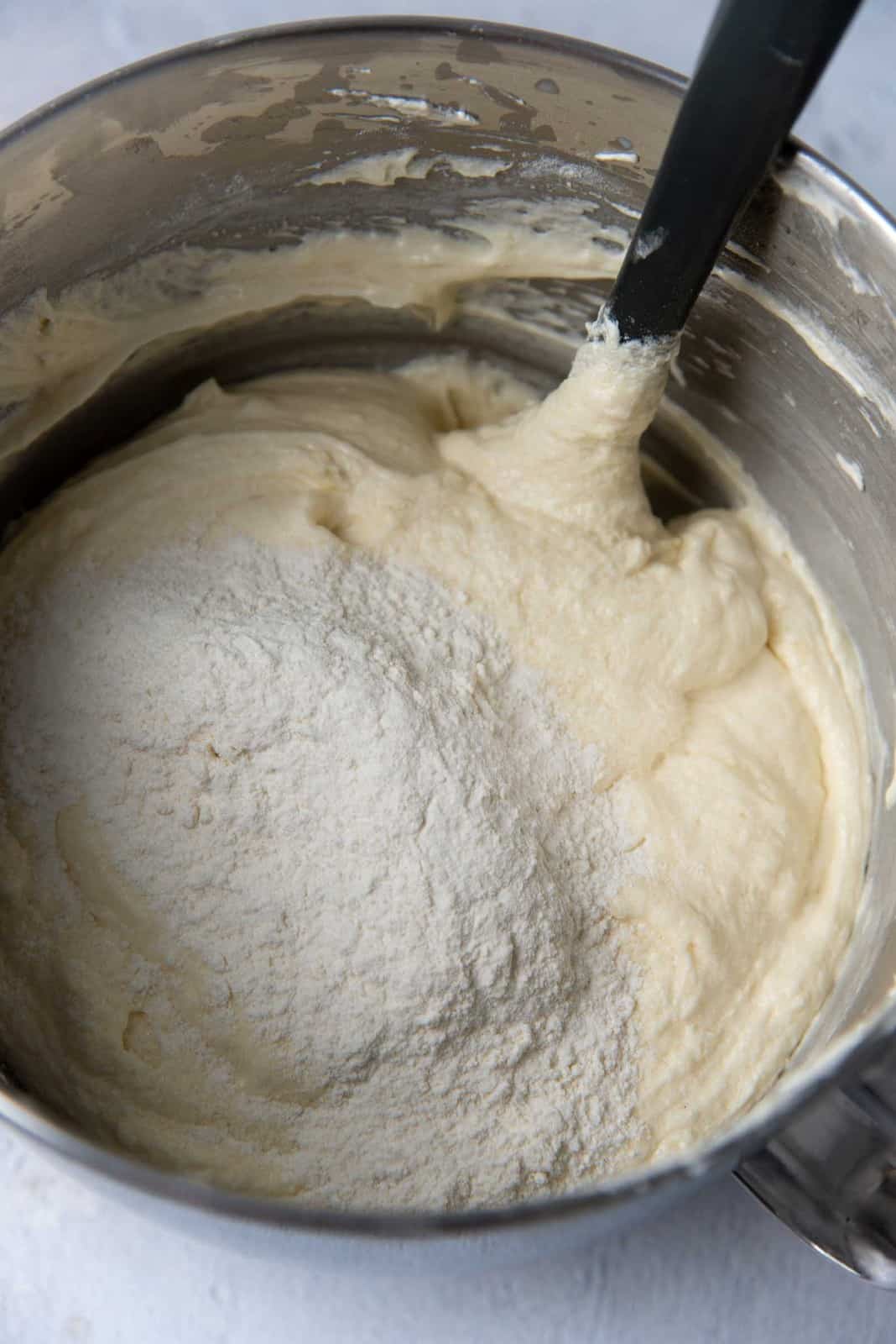 Adding dry ingredients to the wet batter