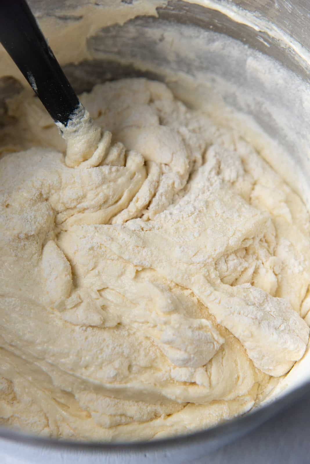 Folding in dry ingredients into cake batter