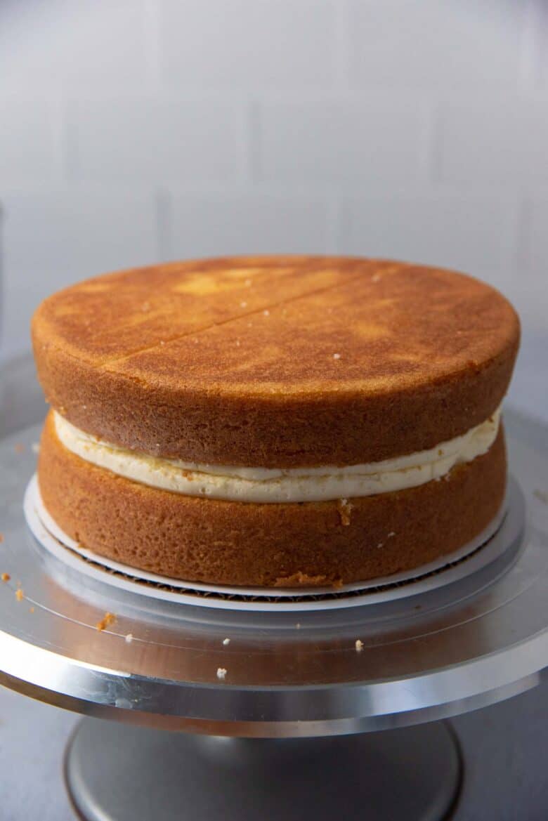 Second cake layer placed on top