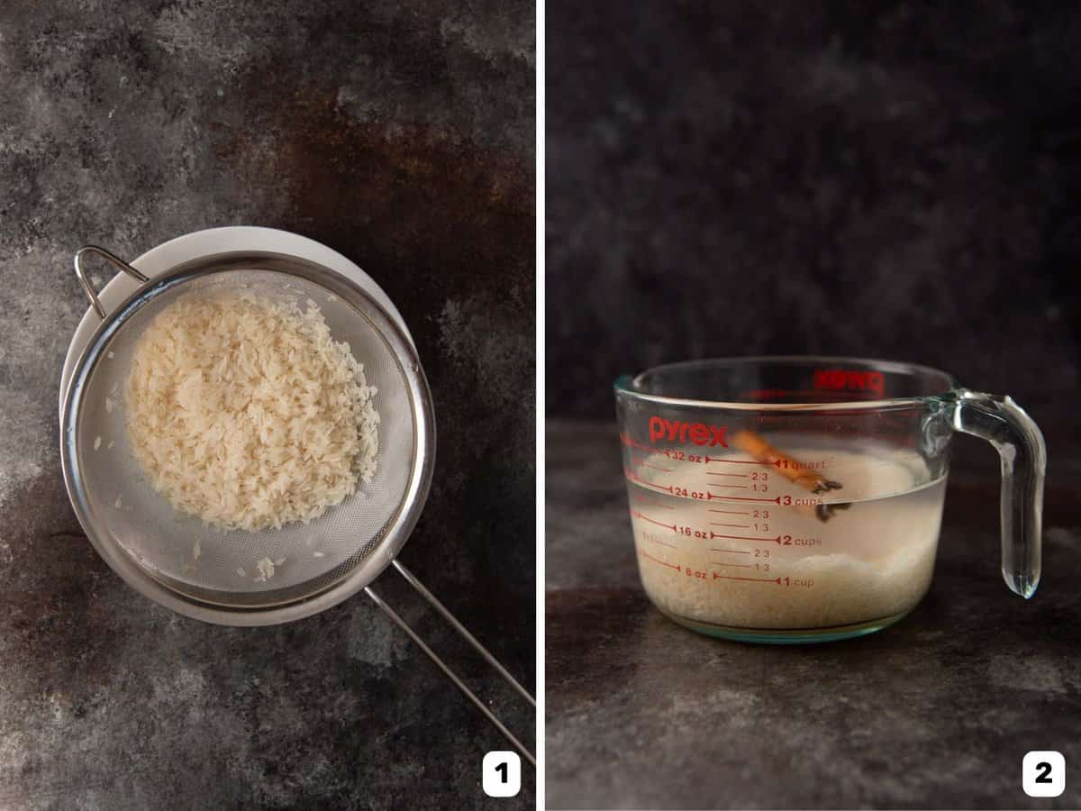 Washing the rice before soaking in water with cinnamon to make Authentic mexican horchata.