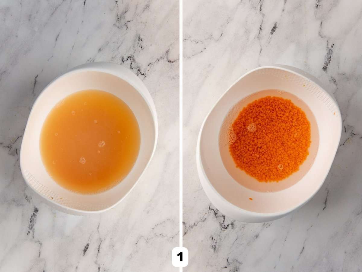 Washing red lentils until it goes from cloudy water to clear water.